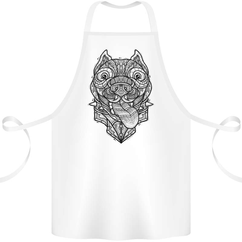 Pitbull Mandala Art Dog Lover Cotton Apron 100% Organic White