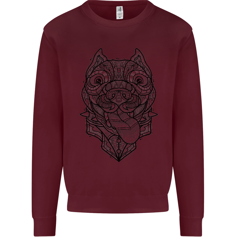 Pitbull Mandala Art Dog Lover Kids Sweatshirt Jumper Maroon
