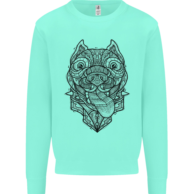 Pitbull Mandala Art Dog Lover Kids Sweatshirt Jumper Peppermint