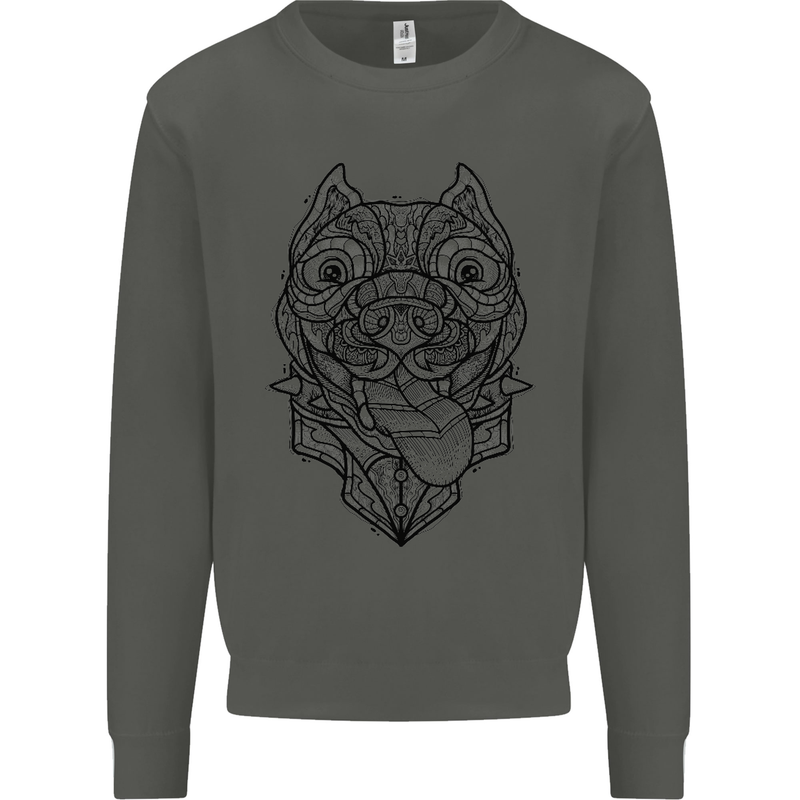 Pitbull Mandala Art Dog Lover Kids Sweatshirt Jumper Storm Grey