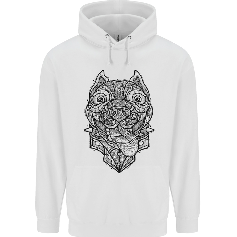 Pitbull Mandala Art Dog Lover Mens 80% Cotton Hoodie White