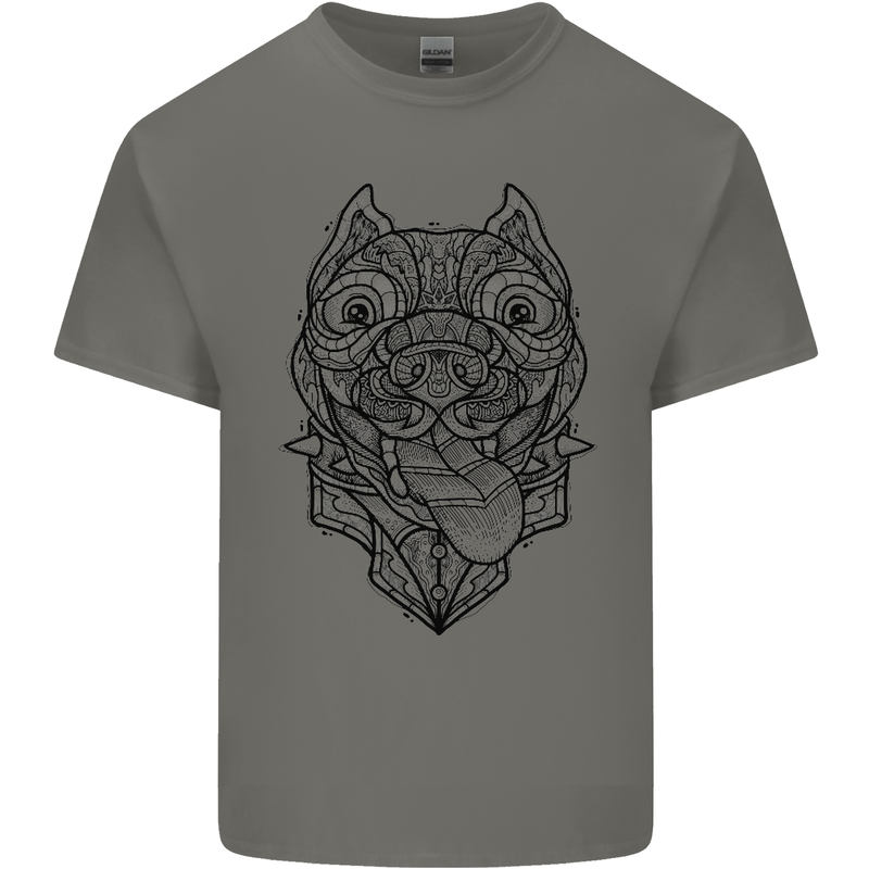 Pitbull Mandala Art Dog Lover Mens Cotton T-Shirt Tee Top Charcoal