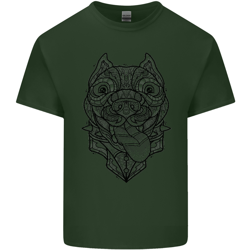Pitbull Mandala Art Dog Lover Mens Cotton T-Shirt Tee Top Forest Green