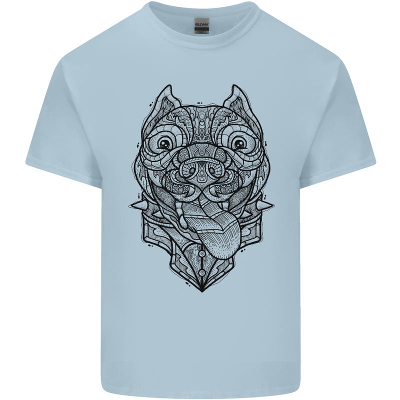 Pitbull Mandala Art Dog Lover Mens Cotton T-Shirt Tee Top Light Blue