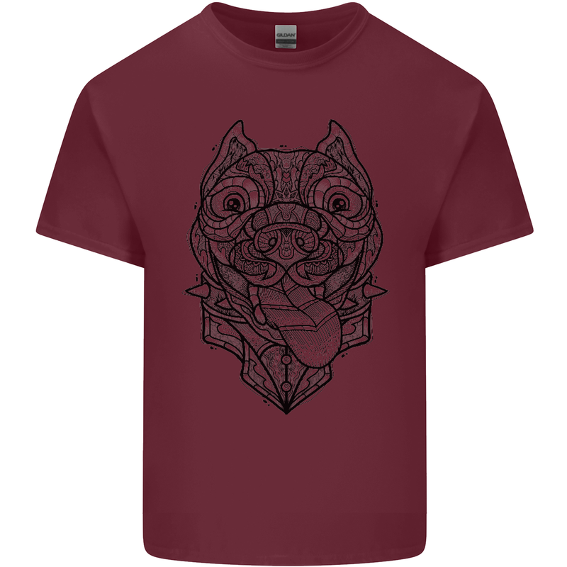Pitbull Mandala Art Dog Lover Mens Cotton T-Shirt Tee Top Maroon