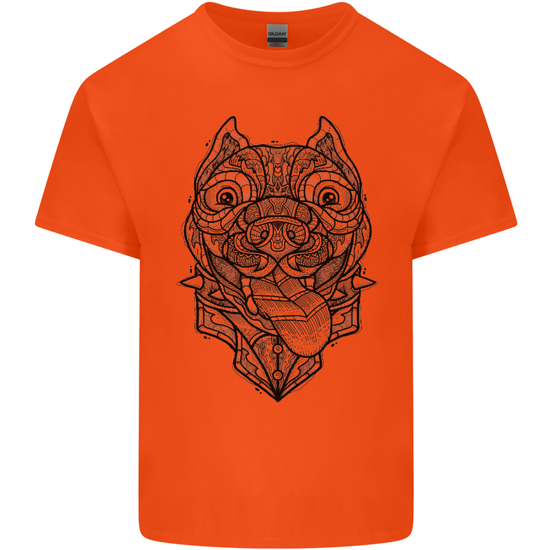 Pitbull Mandala Art Dog Lover Mens Cotton T-Shirt Tee Top Orange