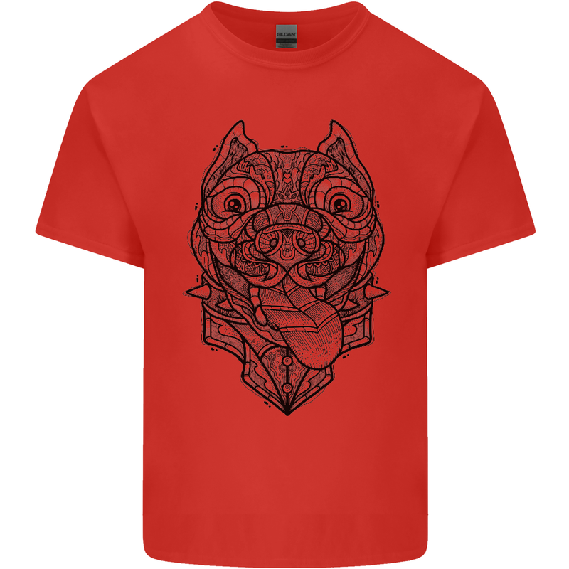 Pitbull Mandala Art Dog Lover Mens Cotton T-Shirt Tee Top Red