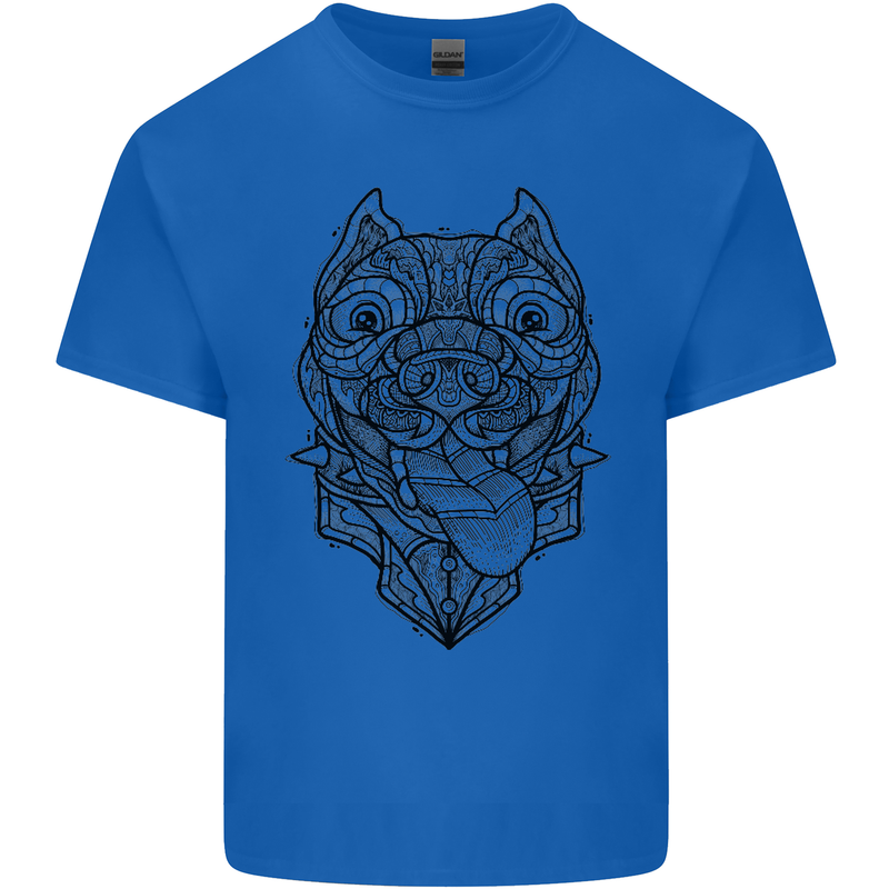 Pitbull Mandala Art Dog Lover Mens Cotton T-Shirt Tee Top Royal Blue
