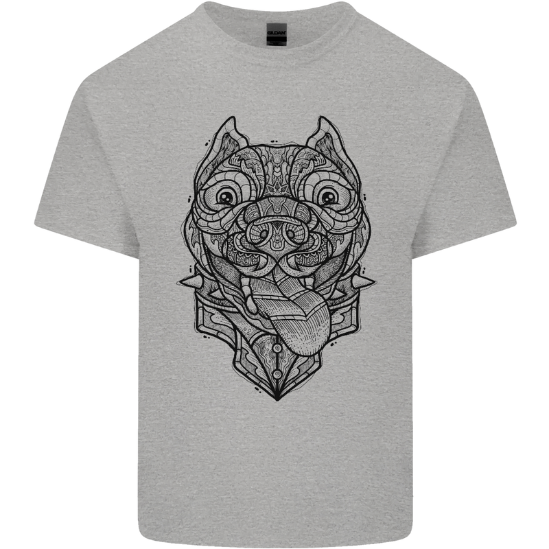 Pitbull Mandala Art Dog Lover Mens Cotton T-Shirt Tee Top Sports Grey
