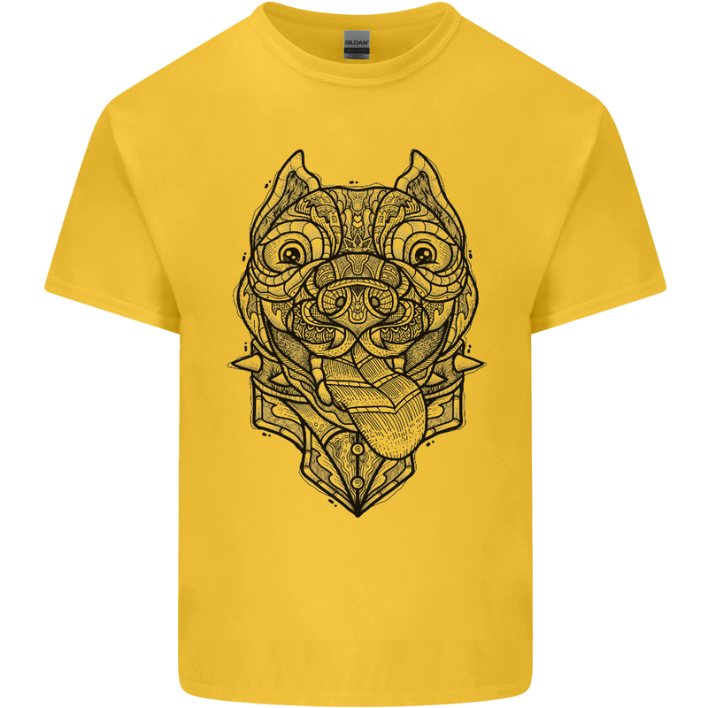 Pitbull Mandala Art Dog Lover Mens Cotton T-Shirt Tee Top Yellow
