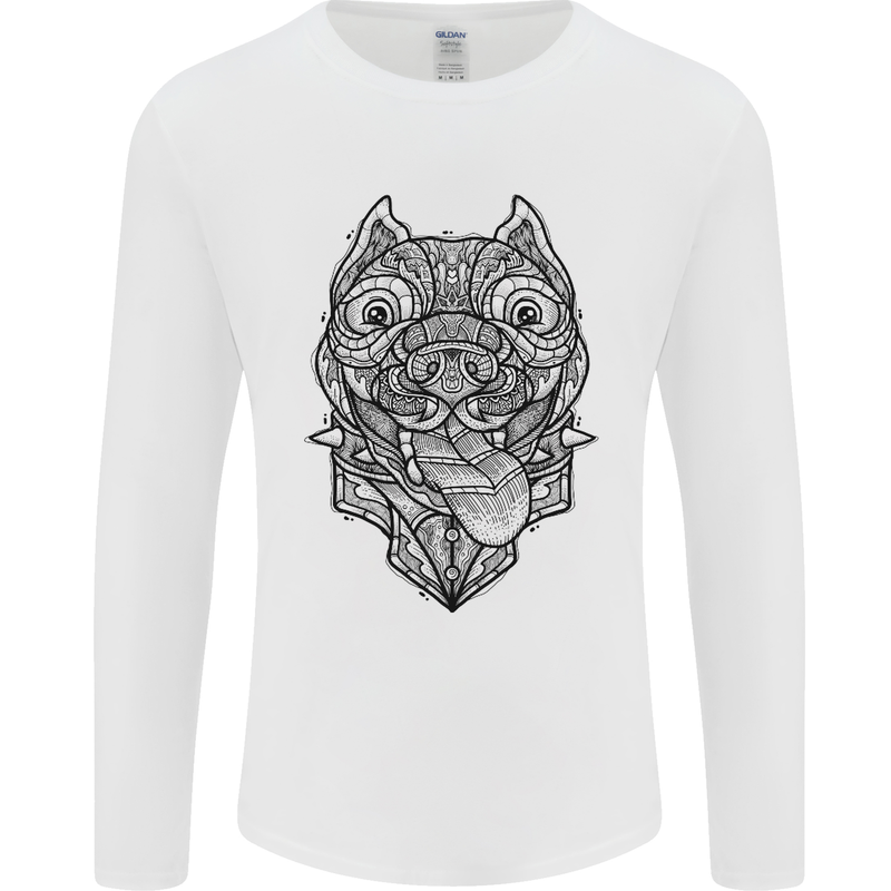 Pitbull Mandala Art Dog Lover Mens Long Sleeve T-Shirt Charcoal
