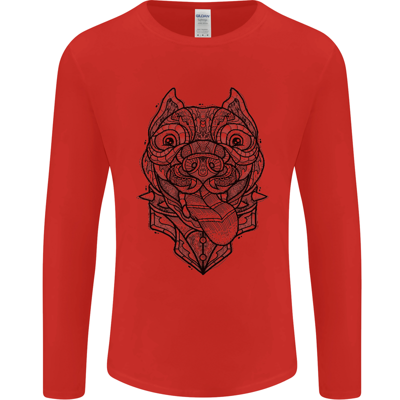 Pitbull Mandala Art Dog Lover Mens Long Sleeve T-Shirt Red