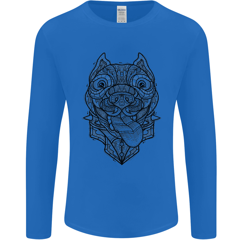 Pitbull Mandala Art Dog Lover Mens Long Sleeve T-Shirt Royal Blue