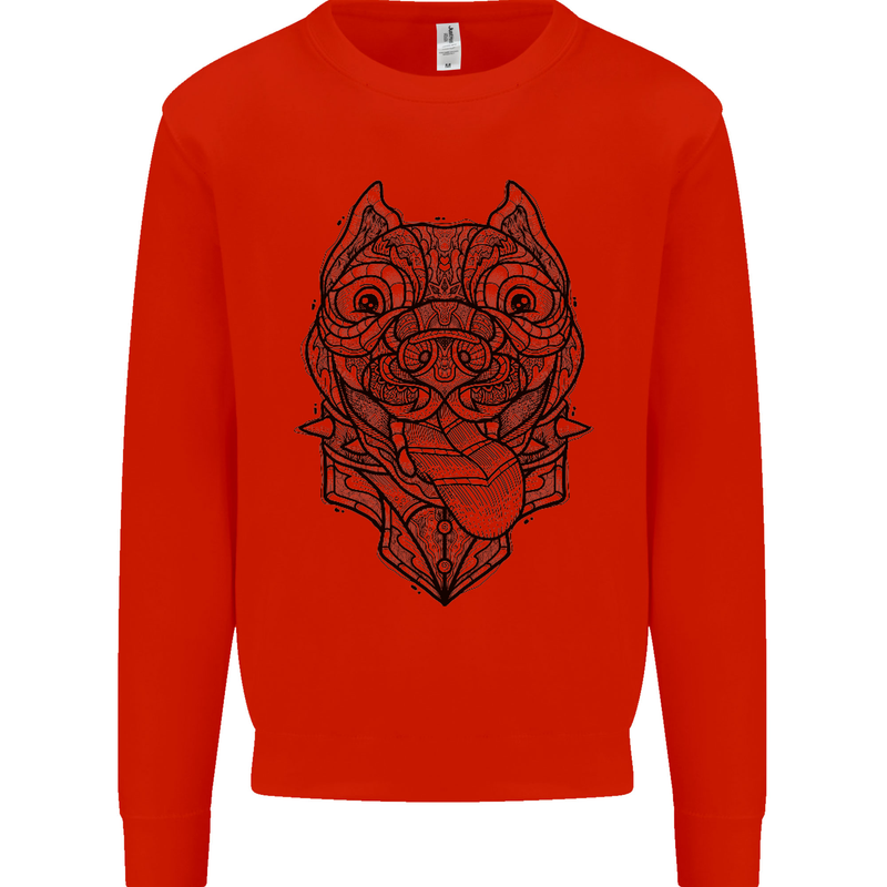 Pitbull Mandala Art Dog Lover Mens Sweatshirt Jumper Bright Red