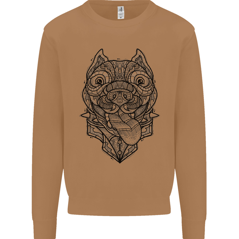 Pitbull Mandala Art Dog Lover Mens Sweatshirt Jumper Caramel Latte