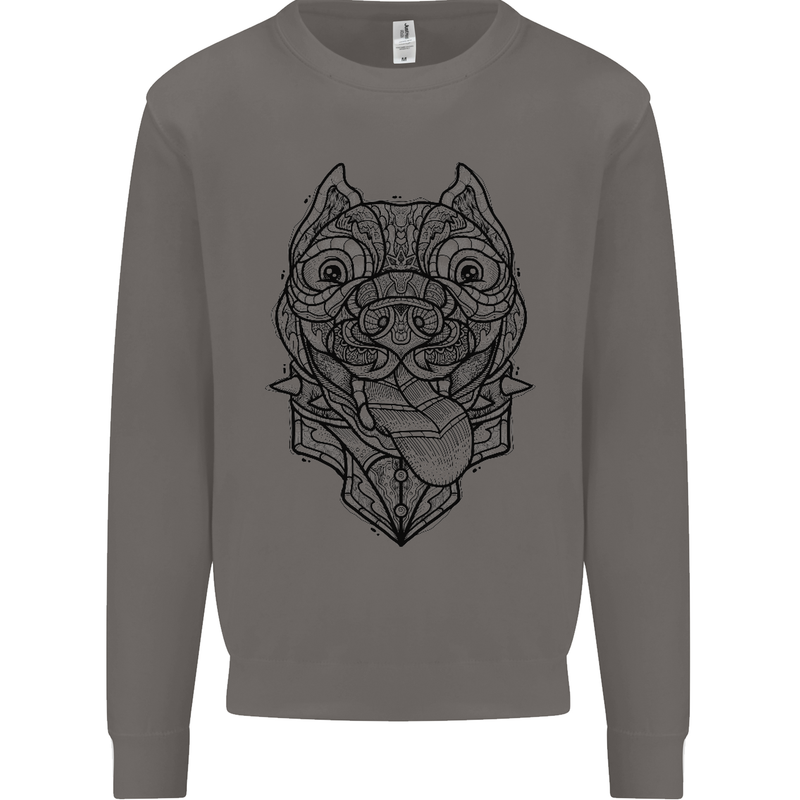 Pitbull Mandala Art Dog Lover Mens Sweatshirt Jumper Charcoal