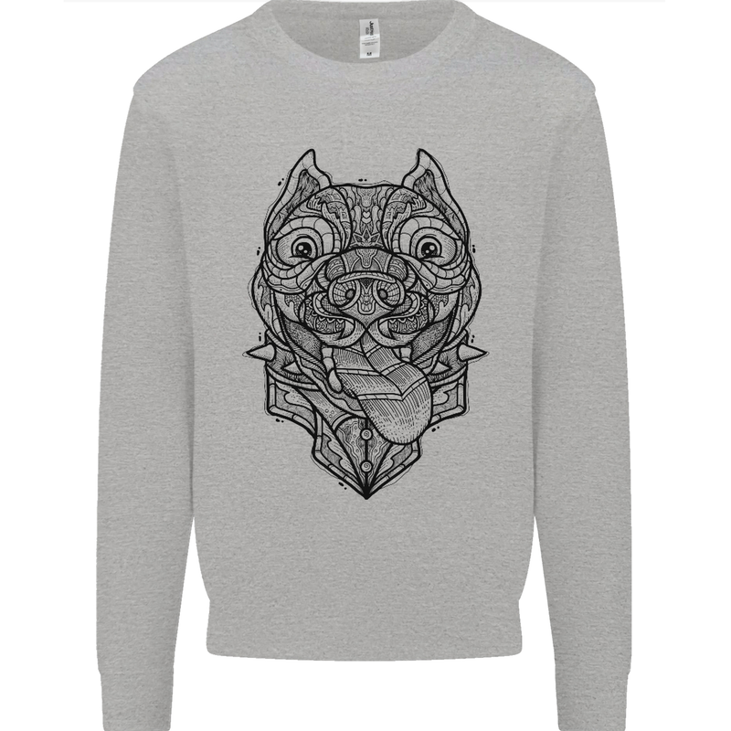 Pitbull Mandala Art Dog Lover Mens Sweatshirt Jumper Sports Grey