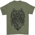 Pitbull Mandala Art Dog Lover Mens T-Shirt Cotton Gildan Military Green