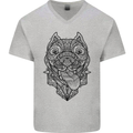 Pitbull Mandala Art Dog Lover Mens V-Neck Cotton T-Shirt Charcoal