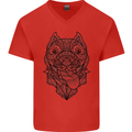 Pitbull Mandala Art Dog Lover Mens V-Neck Cotton T-Shirt Red