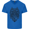 Pitbull Mandala Art Dog Lover Mens V-Neck Cotton T-Shirt Royal Blue