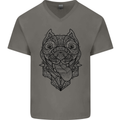 Pitbull Mandala Art Dog Lover Mens V-Neck Cotton T-Shirt Sports Grey