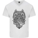 Pitbull Mandala Art Dog Lover Mens V-Neck Cotton T-Shirt White