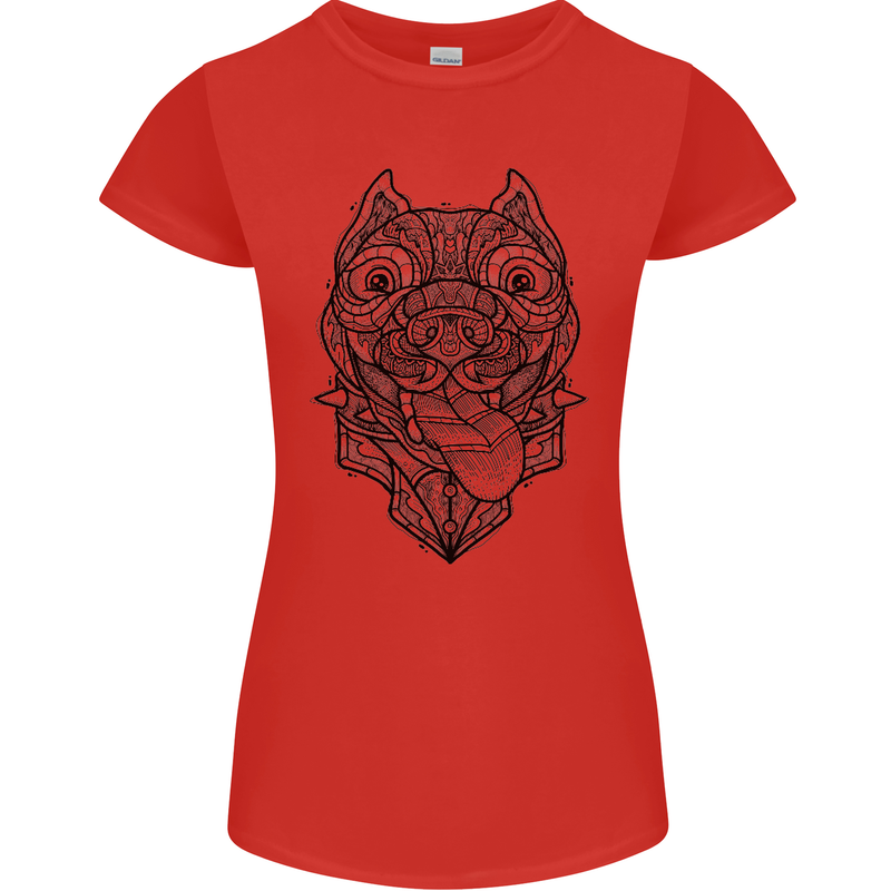 Pitbull Mandala Art Dog Lover Womens Petite Cut T-Shirt Red