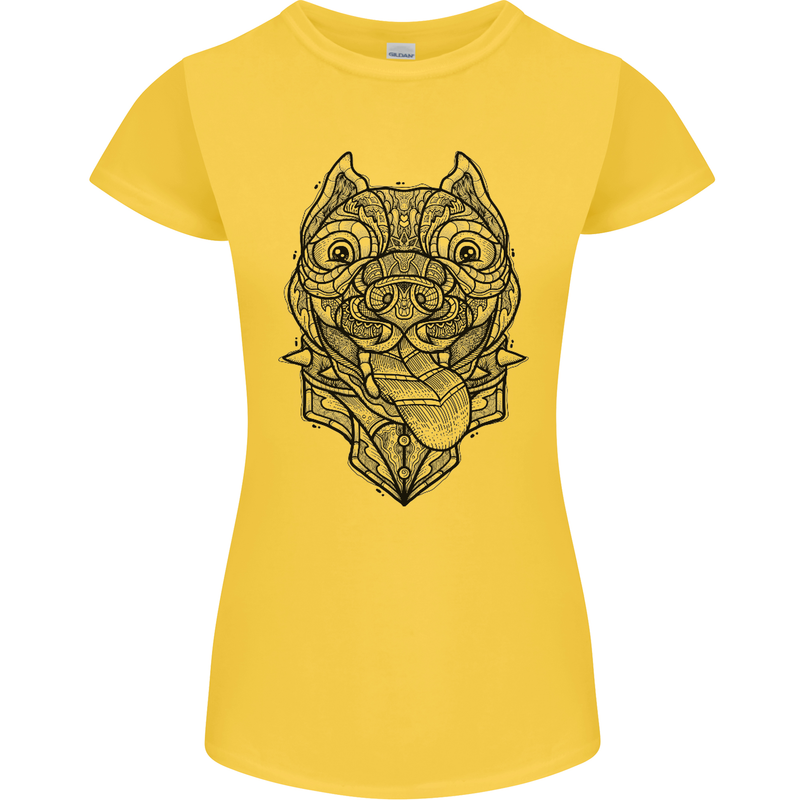 Pitbull Mandala Art Dog Lover Womens Petite Cut T-Shirt Yellow