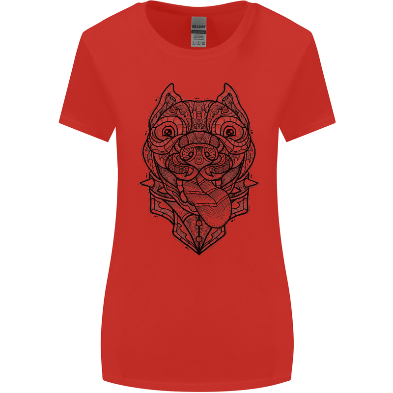 Pitbull Mandala Art Dog Lover Womens Wider Cut T-Shirt Red