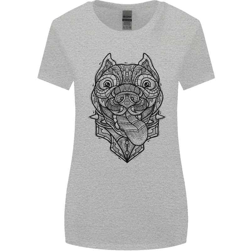 Pitbull Mandala Art Dog Lover Womens Wider Cut T-Shirt Sports Grey