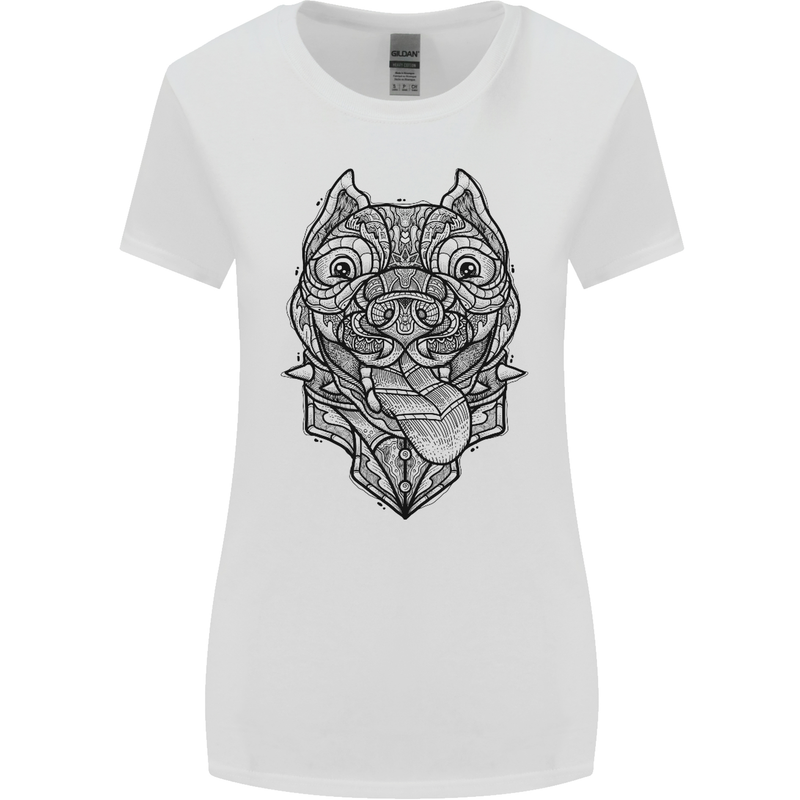 Pitbull Mandala Art Dog Lover Womens Wider Cut T-Shirt White