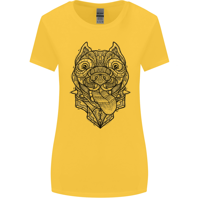 Pitbull Mandala Art Dog Lover Womens Wider Cut T-Shirt Yellow