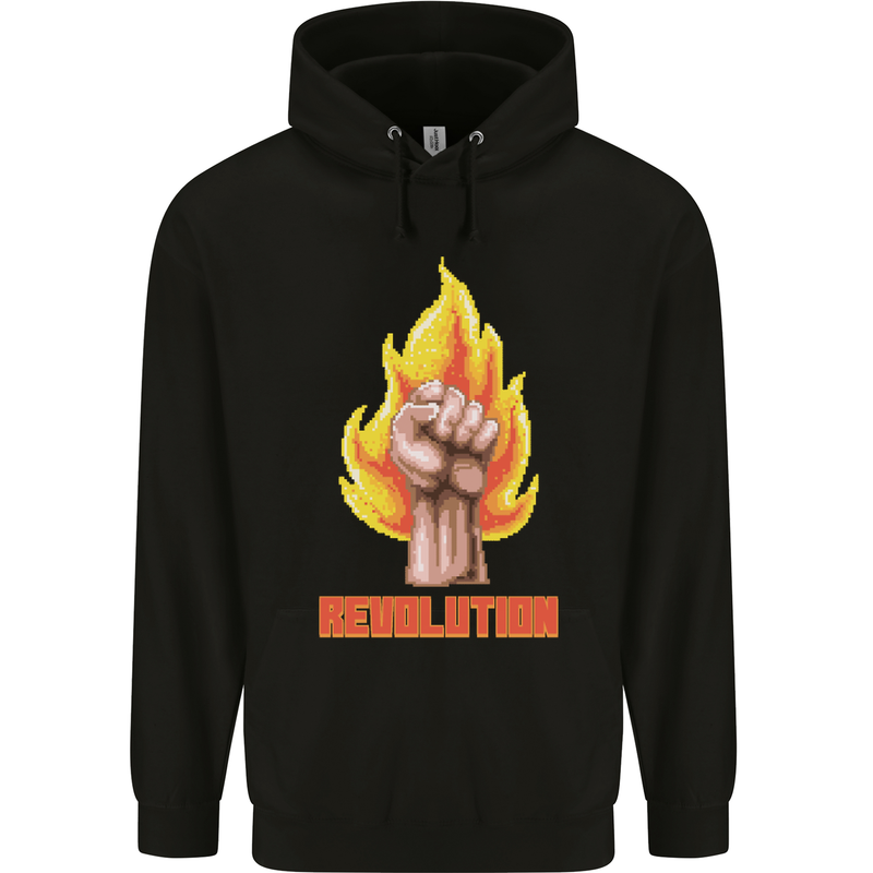 Pixelated Revolution Anarchy Anarchist 99% Childrens Kids Hoodie Black