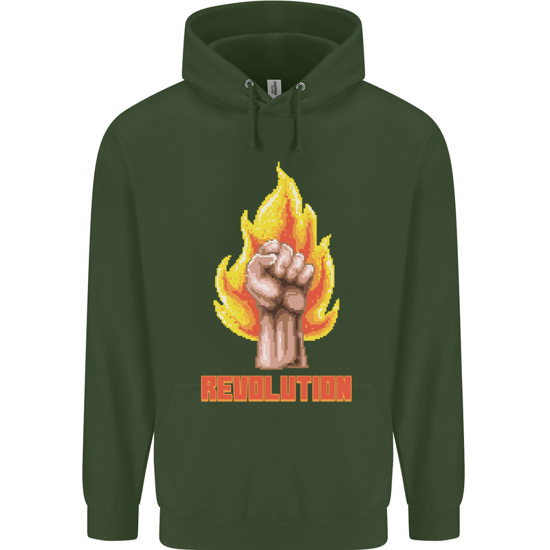 Pixelated Revolution Anarchy Anarchist 99% Childrens Kids Hoodie Forest Green