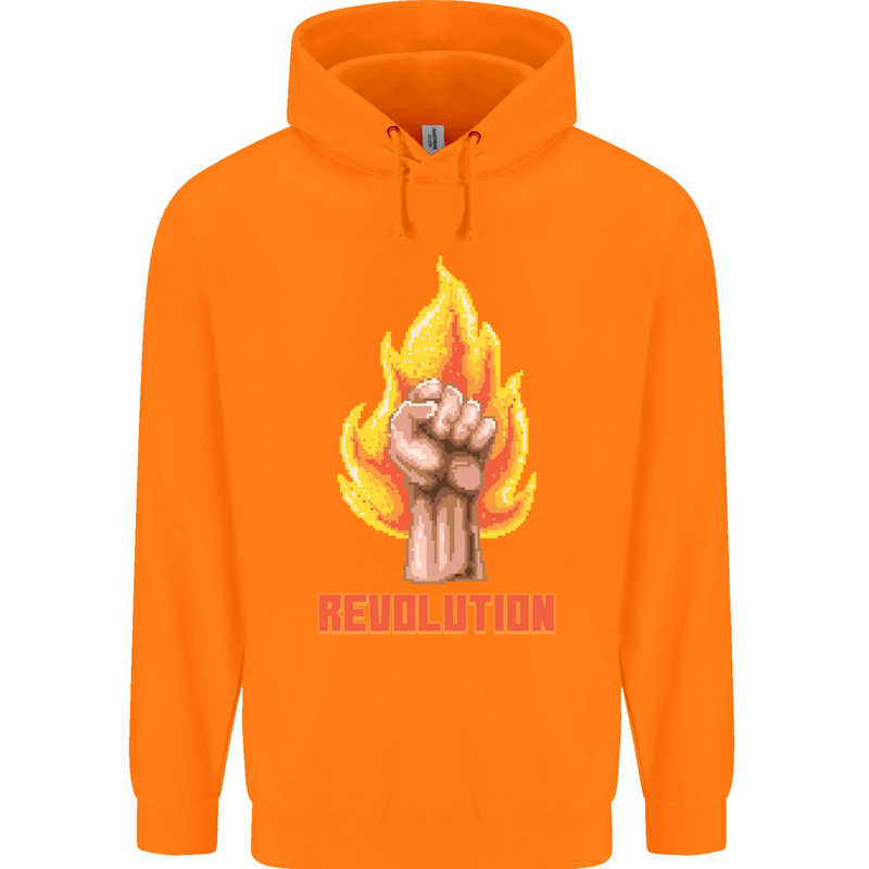 Pixelated Revolution Anarchy Anarchist 99% Childrens Kids Hoodie Orange