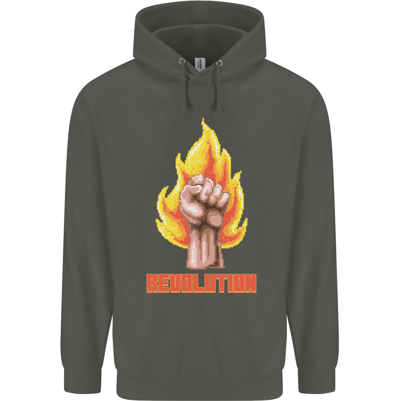 Pixelated Revolution Anarchy Anarchist 99% Childrens Kids Hoodie Storm Grey