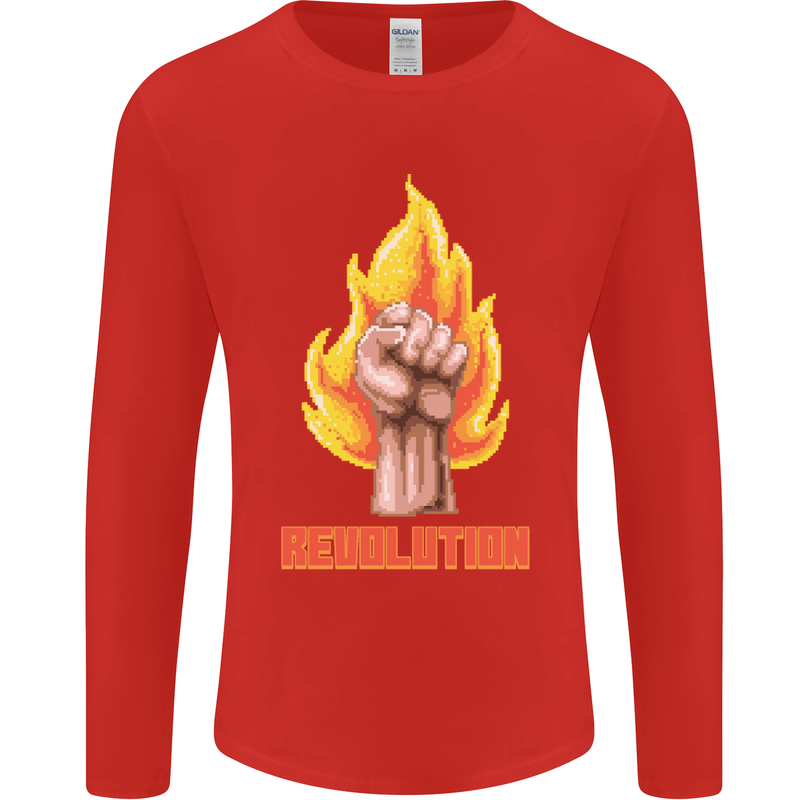 Pixelated Revolution Anarchy Anarchist 99% Mens Long Sleeve T-Shirt Red