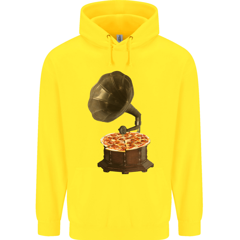 Pizza Gramophone Turntable Vinyl Records DJ Childrens Kids Hoodie Yellow