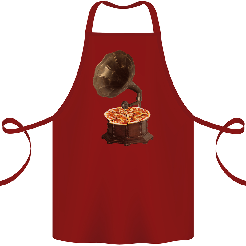 Pizza Gramophone Turntable Vinyl Records DJ Cotton Apron 100% Organic Maroon