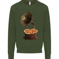 Pizza Gramophone Turntable Vinyl Records DJ Kids Sweatshirt Jumper Forest Green