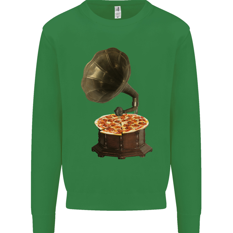 Pizza Gramophone Turntable Vinyl Records DJ Kids Sweatshirt Jumper Irish Green