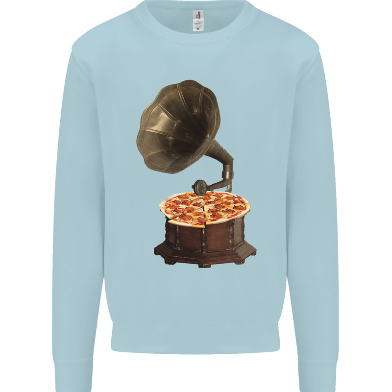 Pizza Gramophone Turntable Vinyl Records DJ Kids Sweatshirt Jumper Light Blue