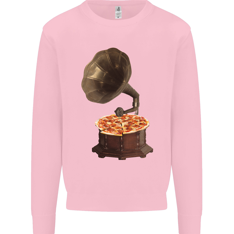 Pizza Gramophone Turntable Vinyl Records DJ Kids Sweatshirt Jumper Light Pink