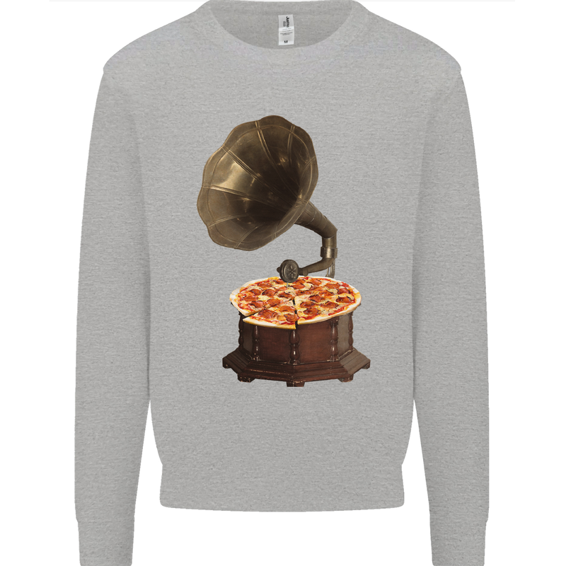 Pizza Gramophone Turntable Vinyl Records DJ Kids Sweatshirt Jumper Sports Grey