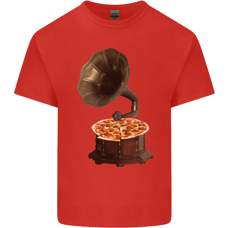 Pizza Gramophone Turntable Vinyl Records DJ Kids T-Shirt Childrens Red