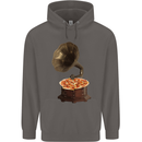 Pizza Gramophone Turntable Vinyl Records DJ Mens 80% Cotton Hoodie Charcoal