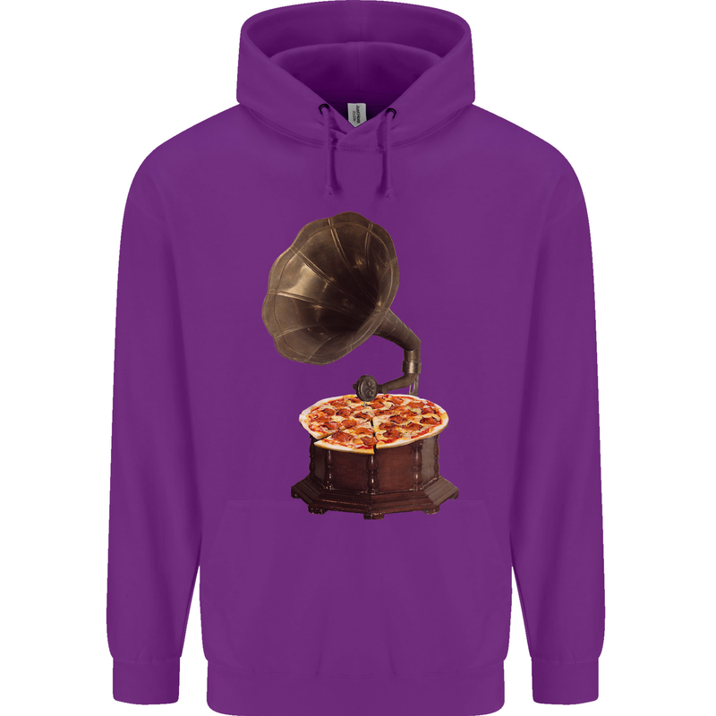 Pizza Gramophone Turntable Vinyl Records DJ Mens 80% Cotton Hoodie Purple