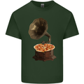 Pizza Gramophone Turntable Vinyl Records DJ Mens Cotton T-Shirt Tee Top Forest Green