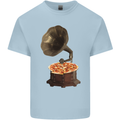 Pizza Gramophone Turntable Vinyl Records DJ Mens Cotton T-Shirt Tee Top Light Blue